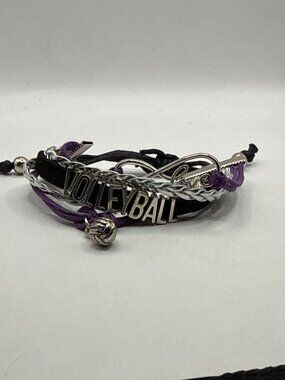 Volleyball Infinity Charm Bracelet Purple Black Silver Sports Team Jewelry